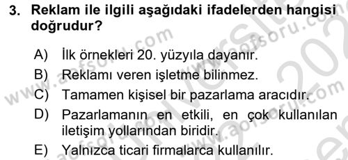 Tanıtım Ve Pazarlama Dersi 2022 - 2023 Yılı (Final) Dönem Sonu Sınav Soruları 3. Soru
