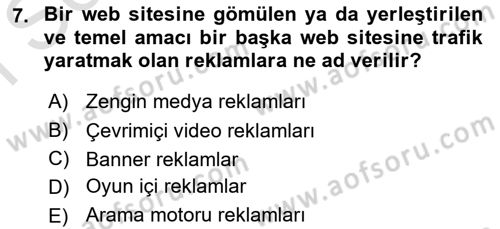 Tanıtım Ve Pazarlama Dersi 2022 - 2023 Yılı (Final) Dönem Sonu Sınav Soruları 7. Soru