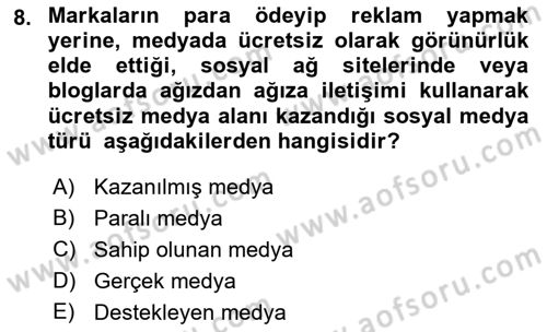 Tanıtım Ve Pazarlama Dersi 2022 - 2023 Yılı (Final) Dönem Sonu Sınav Soruları 8. Soru