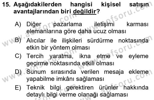 Tanıtım Ve Pazarlama Dersi 2022 - 2023 Yılı Yaz Okulu Sınav Soruları 15. Soru
