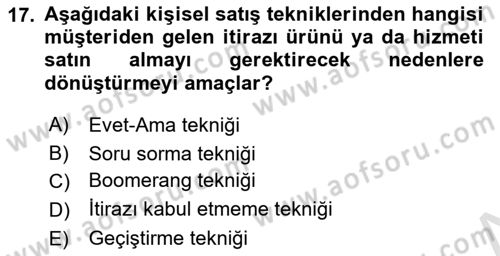 Tanıtım Ve Pazarlama Dersi 2022 - 2023 Yılı Yaz Okulu Sınav Soruları 17. Soru