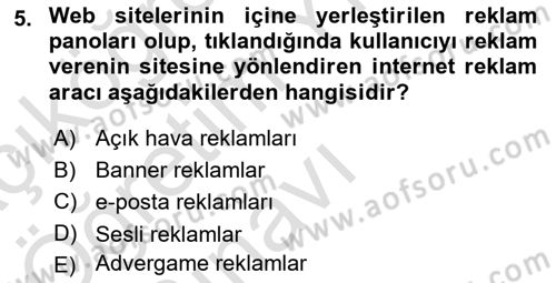 Tanıtım Ve Pazarlama Dersi 2022 - 2023 Yılı Yaz Okulu Sınav Soruları 5. Soru