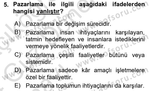 Tanıtım Ve Pazarlama Dersi Ara Sınavı Deneme Sınav Soruları 5. Soru