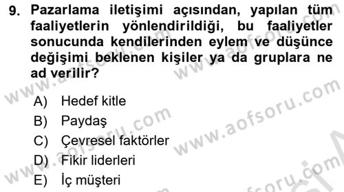 Tanıtım Ve Pazarlama Dersi Ara Sınavı Deneme Sınav Soruları 9. Soru