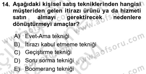 Tanıtım Ve Pazarlama Dersi 2023 - 2024 Yılı (Final) Dönem Sonu Sınav Soruları 14. Soru