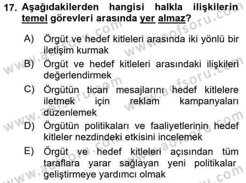Tanıtım Ve Pazarlama Dersi 2023 - 2024 Yılı (Final) Dönem Sonu Sınav Soruları 17. Soru