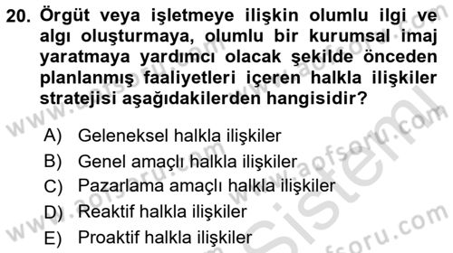 Tanıtım Ve Pazarlama Dersi 2023 - 2024 Yılı (Final) Dönem Sonu Sınav Soruları 20. Soru