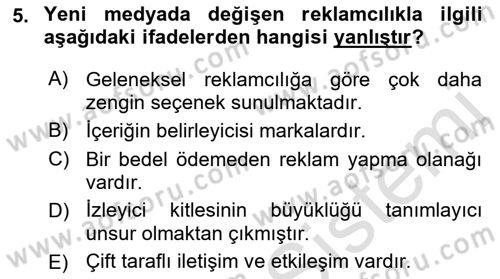 Tanıtım Ve Pazarlama Dersi 2023 - 2024 Yılı (Final) Dönem Sonu Sınav Soruları 5. Soru