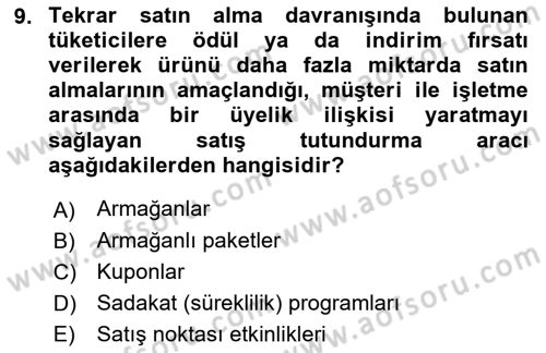 Tanıtım Ve Pazarlama Dersi 2023 - 2024 Yılı (Final) Dönem Sonu Sınav Soruları 9. Soru