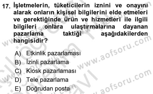 Tanıtım Ve Pazarlama Dersi 2023 - 2024 Yılı Yaz Okulu Sınav Soruları 17. Soru