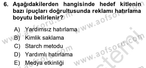 Tanıtım Ve Pazarlama Dersi 2023 - 2024 Yılı Yaz Okulu Sınav Soruları 6. Soru