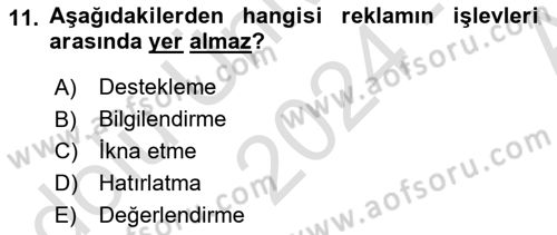 Tanıtım Ve Pazarlama Dersi 2024 - 2025 Yılı (Vize) Ara Sınav Soruları 11. Soru