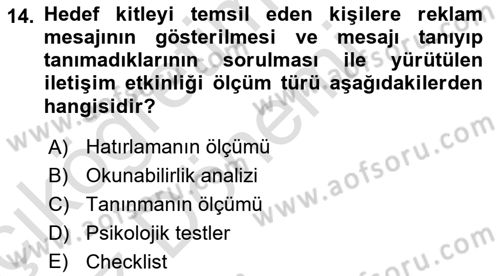 Tanıtım Ve Pazarlama Dersi 2024 - 2025 Yılı (Vize) Ara Sınav Soruları 14. Soru