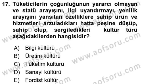 Tanıtım Ve Pazarlama Dersi 2024 - 2025 Yılı (Vize) Ara Sınav Soruları 17. Soru