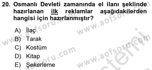 Tanıtım Ve Pazarlama Dersi 2024 - 2025 Yılı (Vize) Ara Sınav Soruları 20. Soru