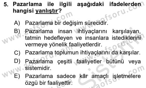 Tanıtım Ve Pazarlama Dersi 2024 - 2025 Yılı (Vize) Ara Sınav Soruları 5. Soru