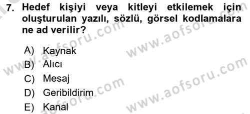 Tanıtım Ve Pazarlama Dersi 2024 - 2025 Yılı (Vize) Ara Sınav Soruları 7. Soru