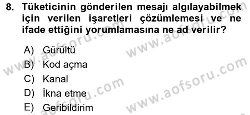 Tanıtım Ve Pazarlama Dersi 2024 - 2025 Yılı (Vize) Ara Sınav Soruları 8. Soru