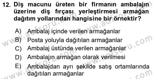 Tanıtım Ve Pazarlama Dersi 2024 - 2025 Yılı (Final) Dönem Sonu Sınav Soruları 12. Soru