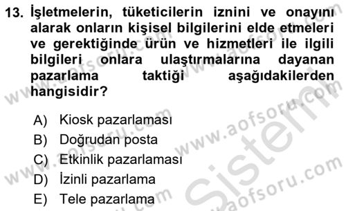 Tanıtım Ve Pazarlama Dersi 2024 - 2025 Yılı (Final) Dönem Sonu Sınav Soruları 13. Soru