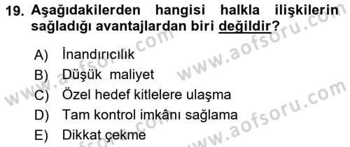Tanıtım Ve Pazarlama Dersi 2024 - 2025 Yılı (Final) Dönem Sonu Sınav Soruları 19. Soru