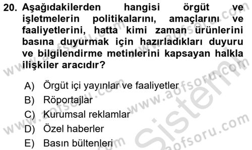 Tanıtım Ve Pazarlama Dersi 2024 - 2025 Yılı (Final) Dönem Sonu Sınav Soruları 20. Soru
