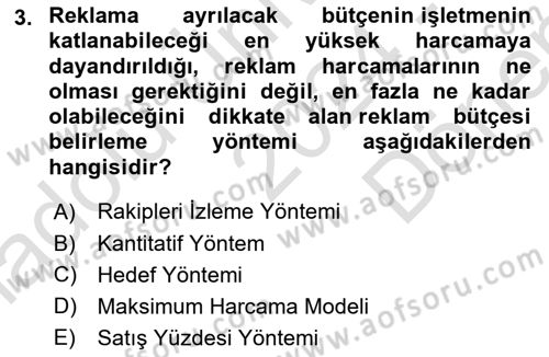 Tanıtım Ve Pazarlama Dersi 2024 - 2025 Yılı (Final) Dönem Sonu Sınav Soruları 3. Soru