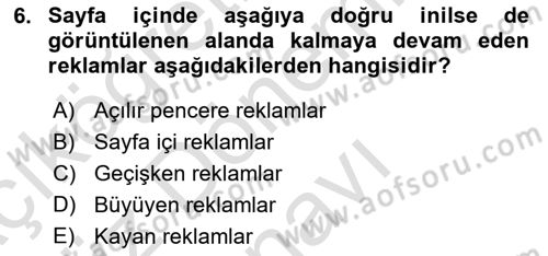Tanıtım Ve Pazarlama Dersi 2024 - 2025 Yılı (Final) Dönem Sonu Sınav Soruları 6. Soru