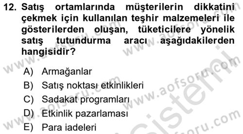 Tanıtım Ve Pazarlama Dersi 2024 - 2025 Yılı Yaz Okulu Sınav Soruları 12. Soru