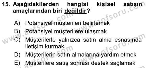 Tanıtım Ve Pazarlama Dersi 2024 - 2025 Yılı Yaz Okulu Sınav Soruları 15. Soru
