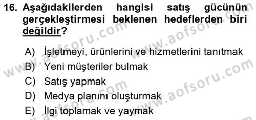 Tanıtım Ve Pazarlama Dersi 2024 - 2025 Yılı Yaz Okulu Sınav Soruları 16. Soru