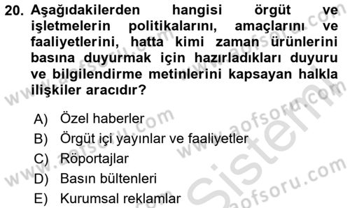 Tanıtım Ve Pazarlama Dersi 2024 - 2025 Yılı Yaz Okulu Sınav Soruları 20. Soru
