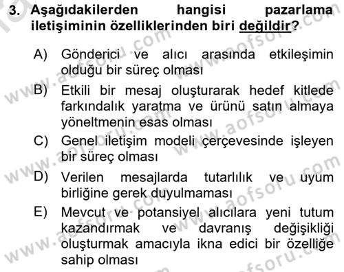 Tanıtım Ve Pazarlama Dersi 2024 - 2025 Yılı Yaz Okulu Sınav Soruları 3. Soru