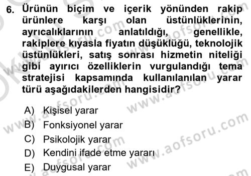 Tanıtım Ve Pazarlama Dersi 2024 - 2025 Yılı Yaz Okulu Sınav Soruları 6. Soru