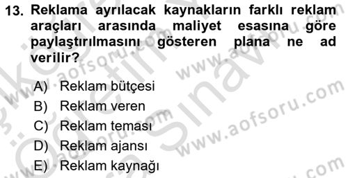 Tanıtım Ve Pazarlama Dersi 2025 - 2026 Yılı (Vize) Ara Sınav Soruları 13. Soru