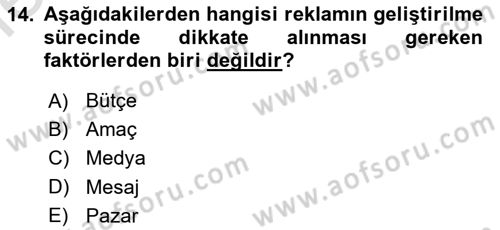 Tanıtım Ve Pazarlama Dersi 2025 - 2026 Yılı (Vize) Ara Sınav Soruları 14. Soru