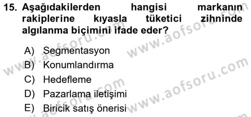 Tanıtım Ve Pazarlama Dersi 2025 - 2026 Yılı (Vize) Ara Sınav Soruları 15. Soru