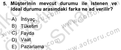 Tanıtım Ve Pazarlama Dersi 2025 - 2026 Yılı (Vize) Ara Sınav Soruları 5. Soru