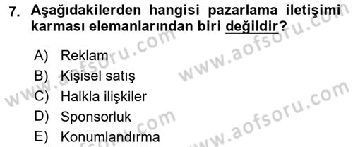 Tanıtım Ve Pazarlama Dersi 2025 - 2026 Yılı (Vize) Ara Sınav Soruları 7. Soru