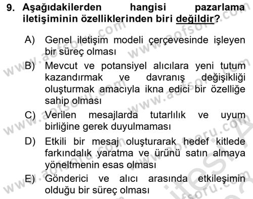 Tanıtım Ve Pazarlama Dersi 2025 - 2026 Yılı (Vize) Ara Sınav Soruları 9. Soru