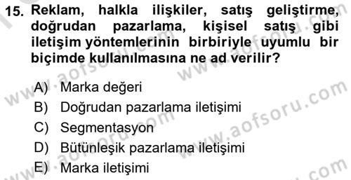 Tanıtım Ve Pazarlama Dersi 2025 - 2026 Yılı (Final) Dönem Sonu Sınav Soruları 15. Soru