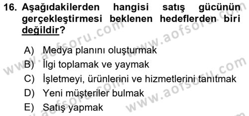 Tanıtım Ve Pazarlama Dersi 2025 - 2026 Yılı (Final) Dönem Sonu Sınav Soruları 16. Soru