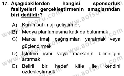 Tanıtım Ve Pazarlama Dersi 2025 - 2026 Yılı (Final) Dönem Sonu Sınav Soruları 17. Soru