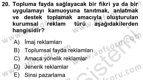 Tanıtım Ve Pazarlama Dersi 2025 - 2026 Yılı (Final) Dönem Sonu Sınav Soruları 20. Soru