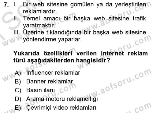 Tanıtım Ve Pazarlama Dersi 2025 - 2026 Yılı (Final) Dönem Sonu Sınav Soruları 7. Soru
