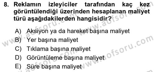 Tanıtım Ve Pazarlama Dersi 2025 - 2026 Yılı (Final) Dönem Sonu Sınav Soruları 8. Soru