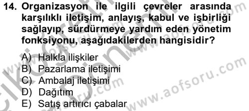 Pazarlama İletişimi Dersi 2012 - 2013 Yılı (Vize) Ara Sınav Soruları 14. Soru
