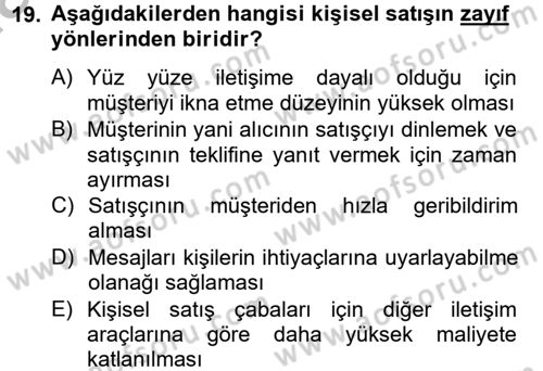 Pazarlama İletişimi Dersi 2012 - 2013 Yılı (Vize) Ara Sınav Soruları 19. Soru