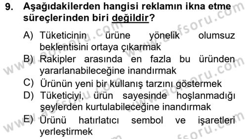 Pazarlama İletişimi Dersi 2012 - 2013 Yılı (Vize) Ara Sınav Soruları 9. Soru