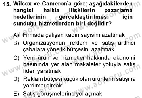 Pazarlama İletişimi Dersi 2013 - 2014 Yılı (Vize) Ara Sınav Soruları 15. Soru
